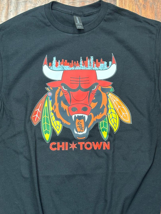 Chicago Sports Logo Bears, Blackhawks, Bulls, Sox, Cubs Chitown T-Shirt