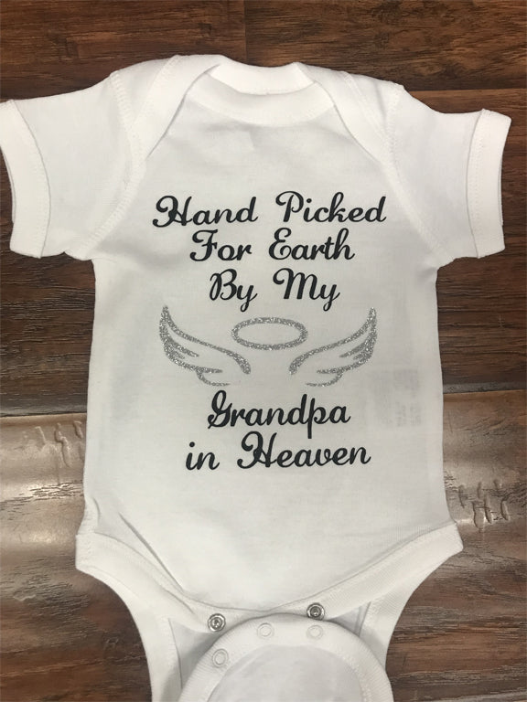 "Hand Picked For Earth By My Grandad In Heaven" Baby Vest - 100% Cotton Bodysuit (3-6 Months, White)
