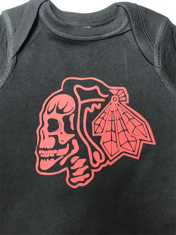 Chicago Blackhawk Skull Hockey Logo Onesie