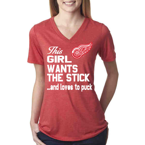 This Girl Likes the Stick and loves to puck Detroit Red Wings Ladies V –  The Junkyard